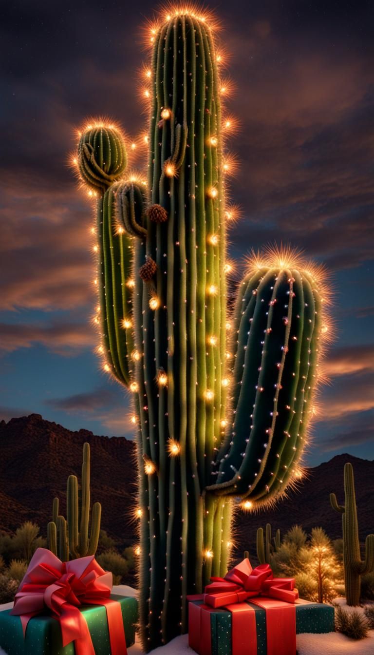 Festive Saguaro Cactus Christmas in the Desert