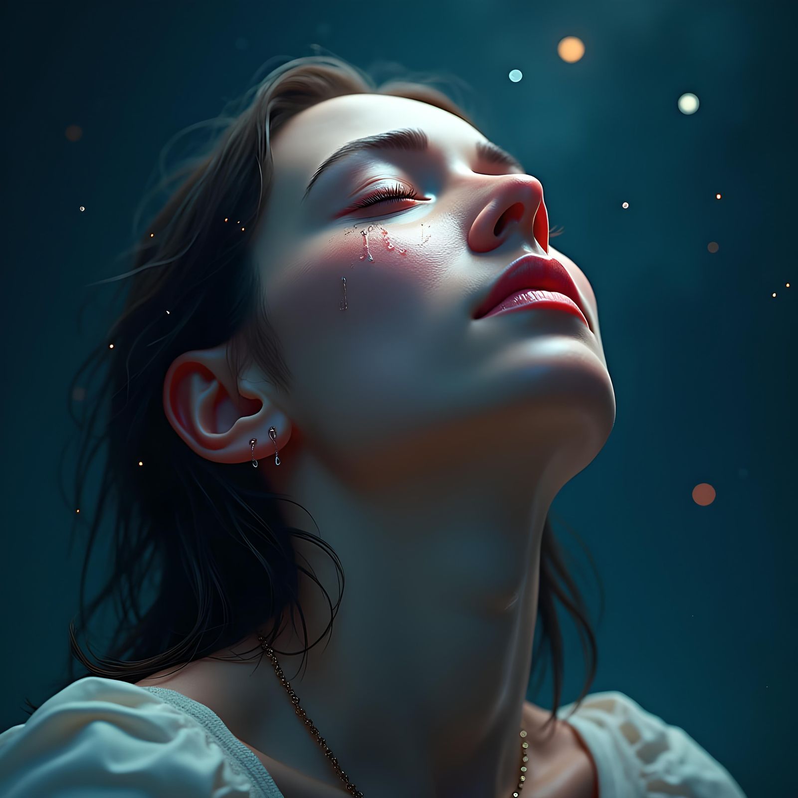 Crying Woman Praying: Hyperdetailed Concept Art