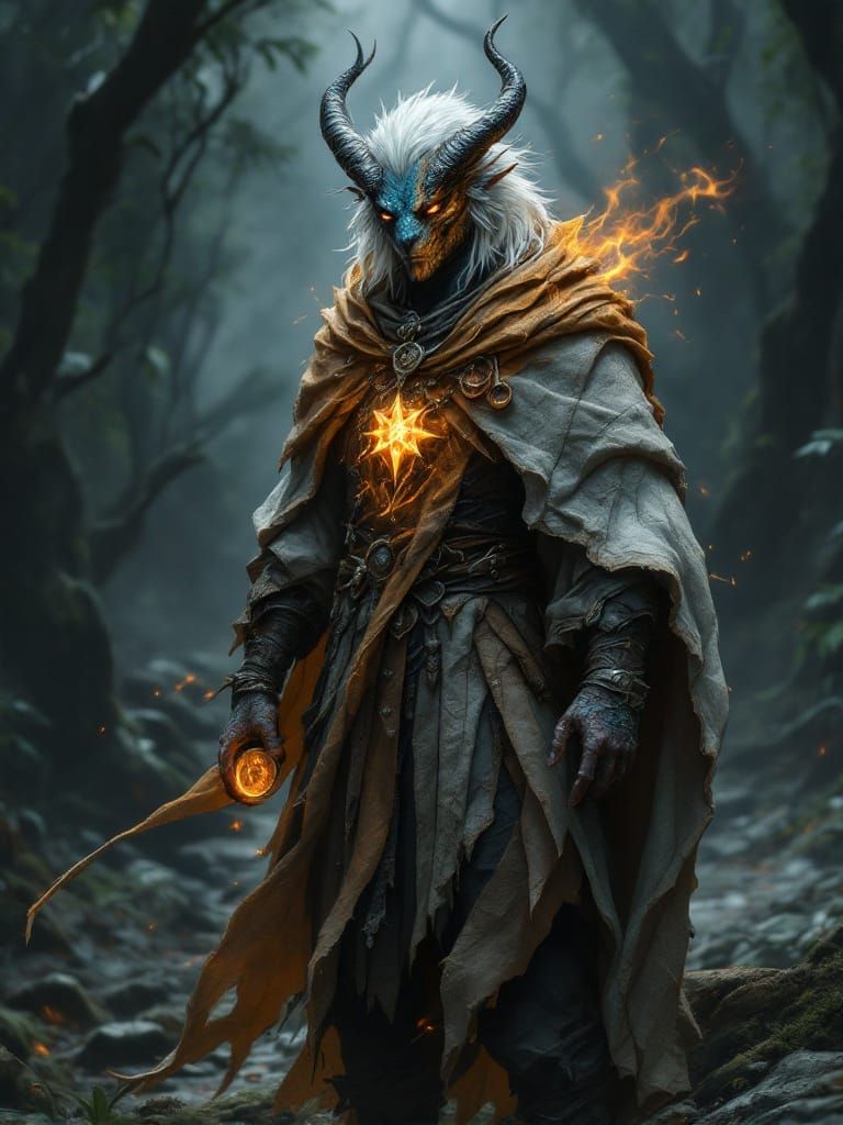 Solar Sorcerer with Dragon-Inspired Scales and Fiery Glow