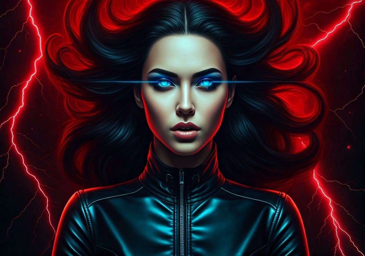 Underwater Woman with Laser Eyes in Photorealistic Style