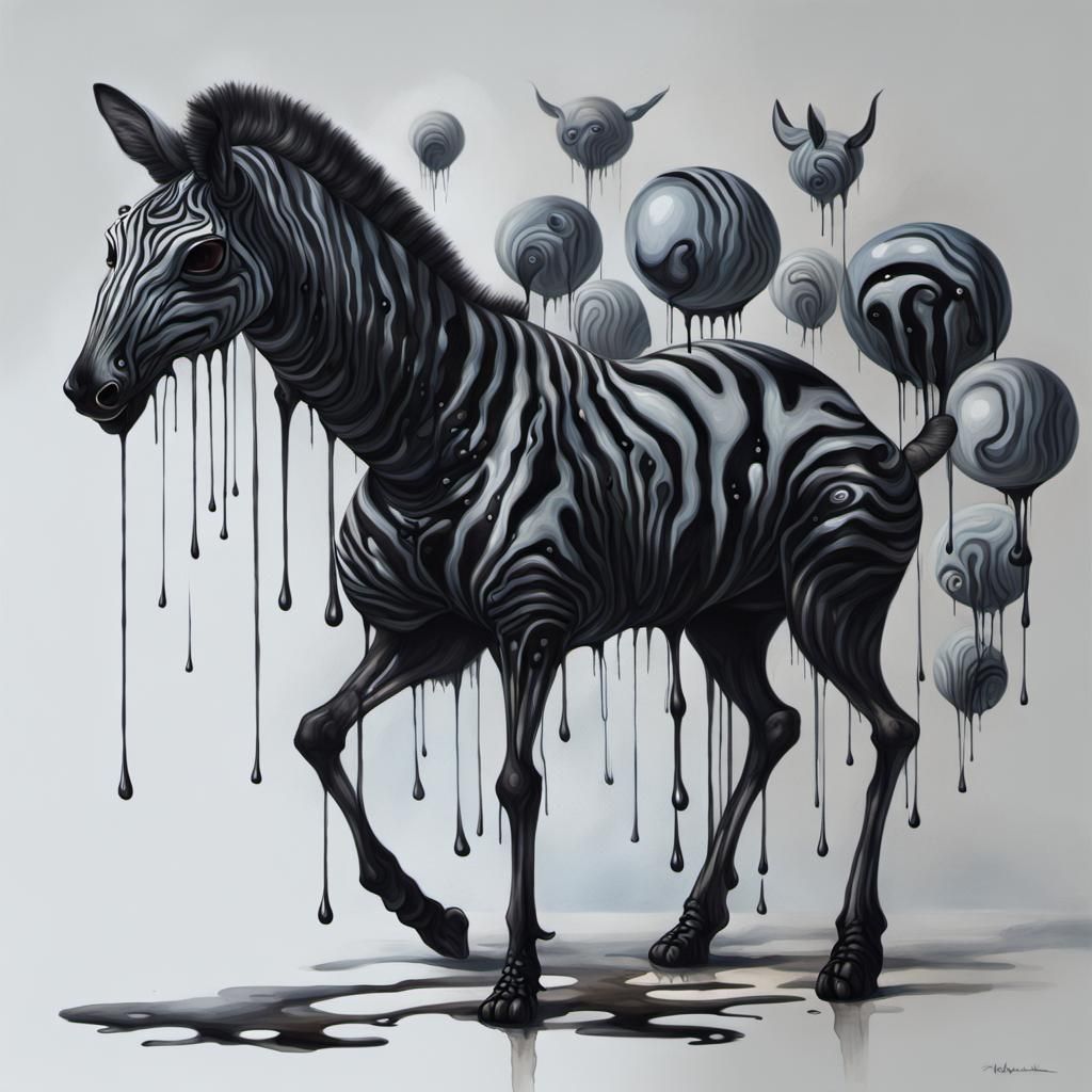 Bio-Surrealist Zebras Dripping Black Goo