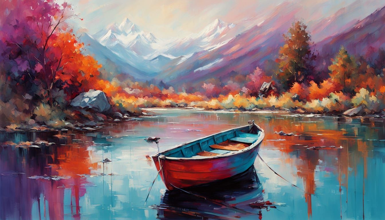 Cat on a Rock: Detailed Oil Painting Landscape