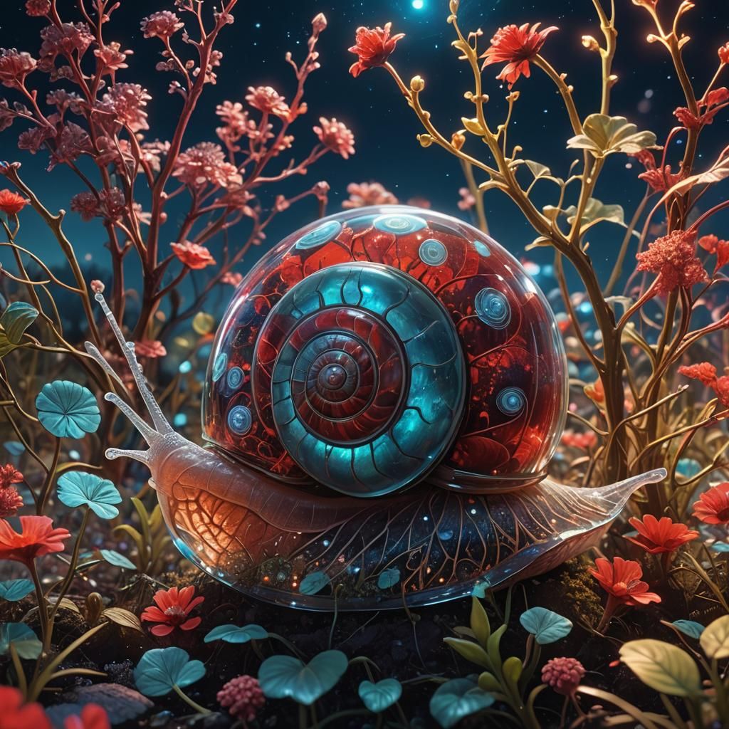 Bioluminescent Fractal Plants in Glass Snail Shell