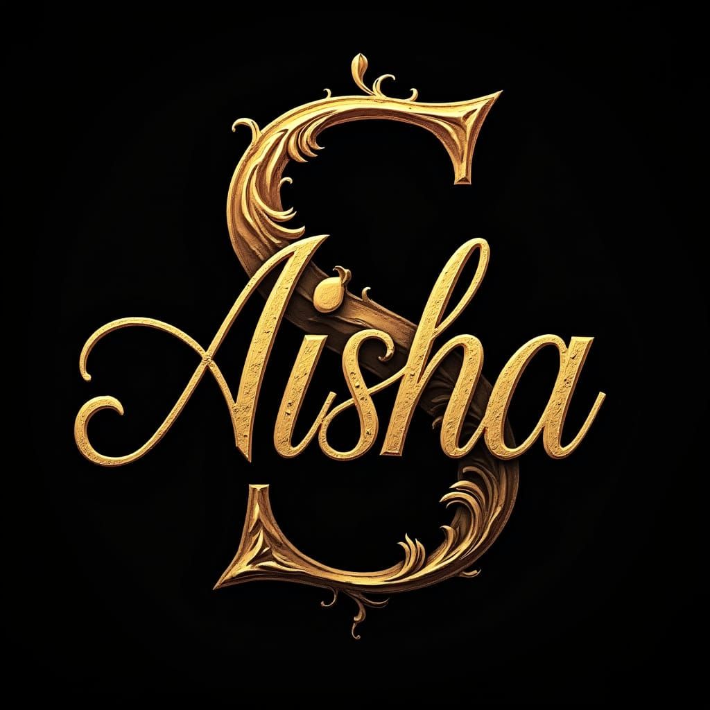 Aisha Gold Calligraphy on Black: Elegant Phone Wallpaper