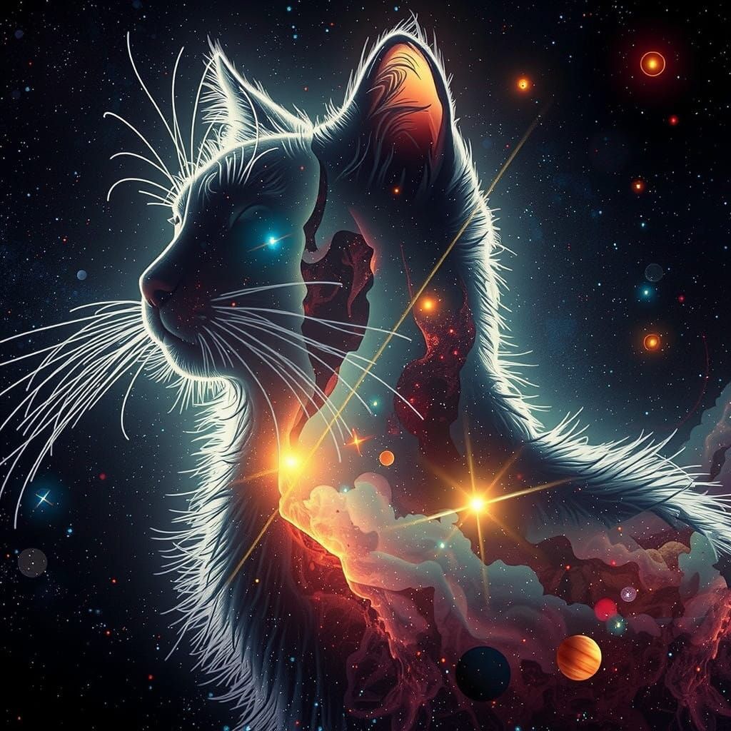 Majestic Cat Silhouette in a Breathtaking Galaxy