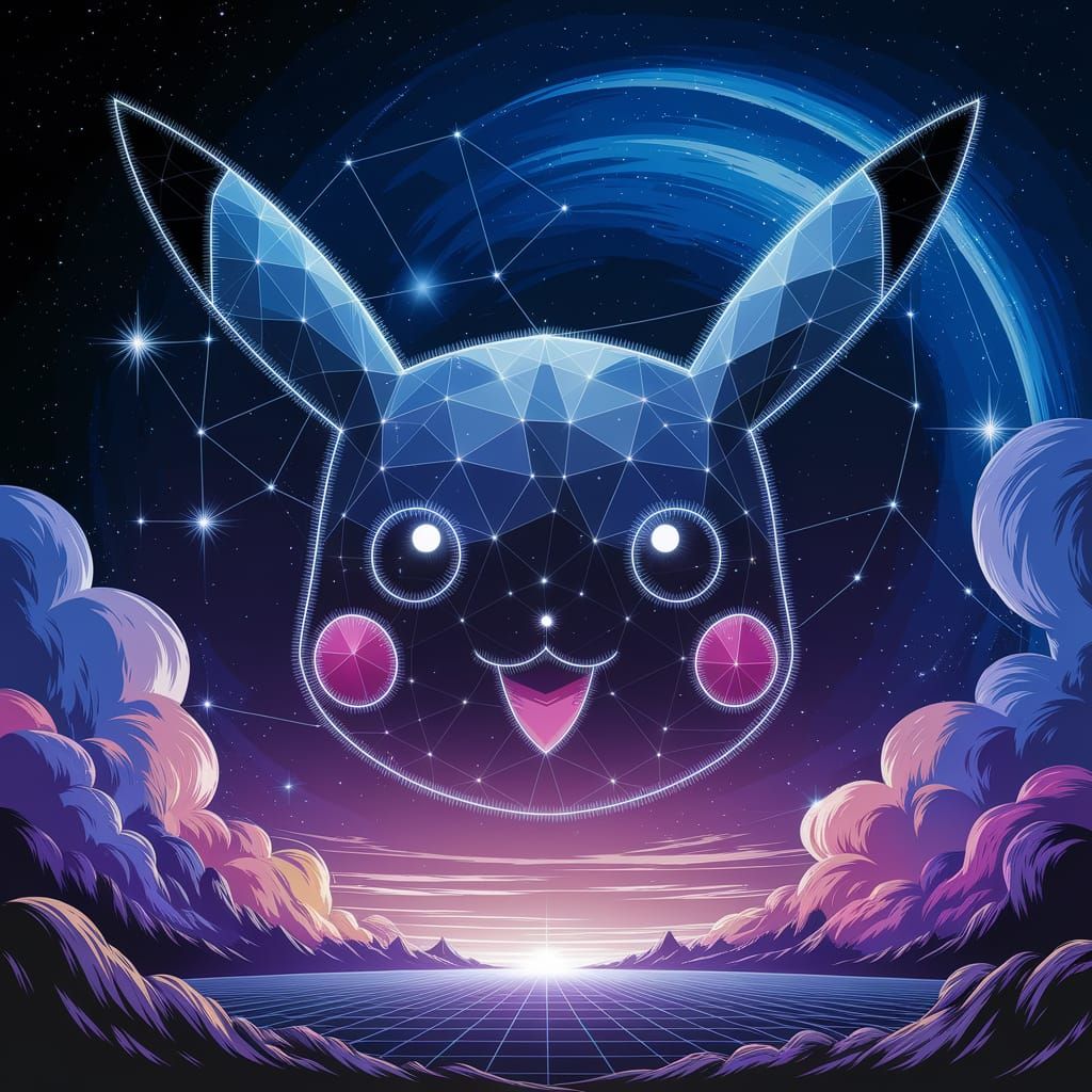 Pikachu Constellation in Starry Night Sky