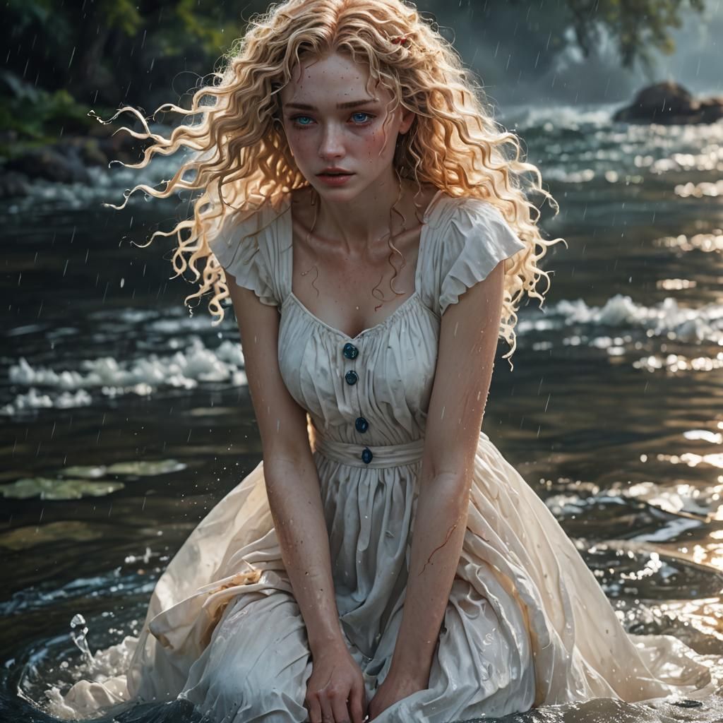 Crying Girl in White Dress: Fantasy Concept Art