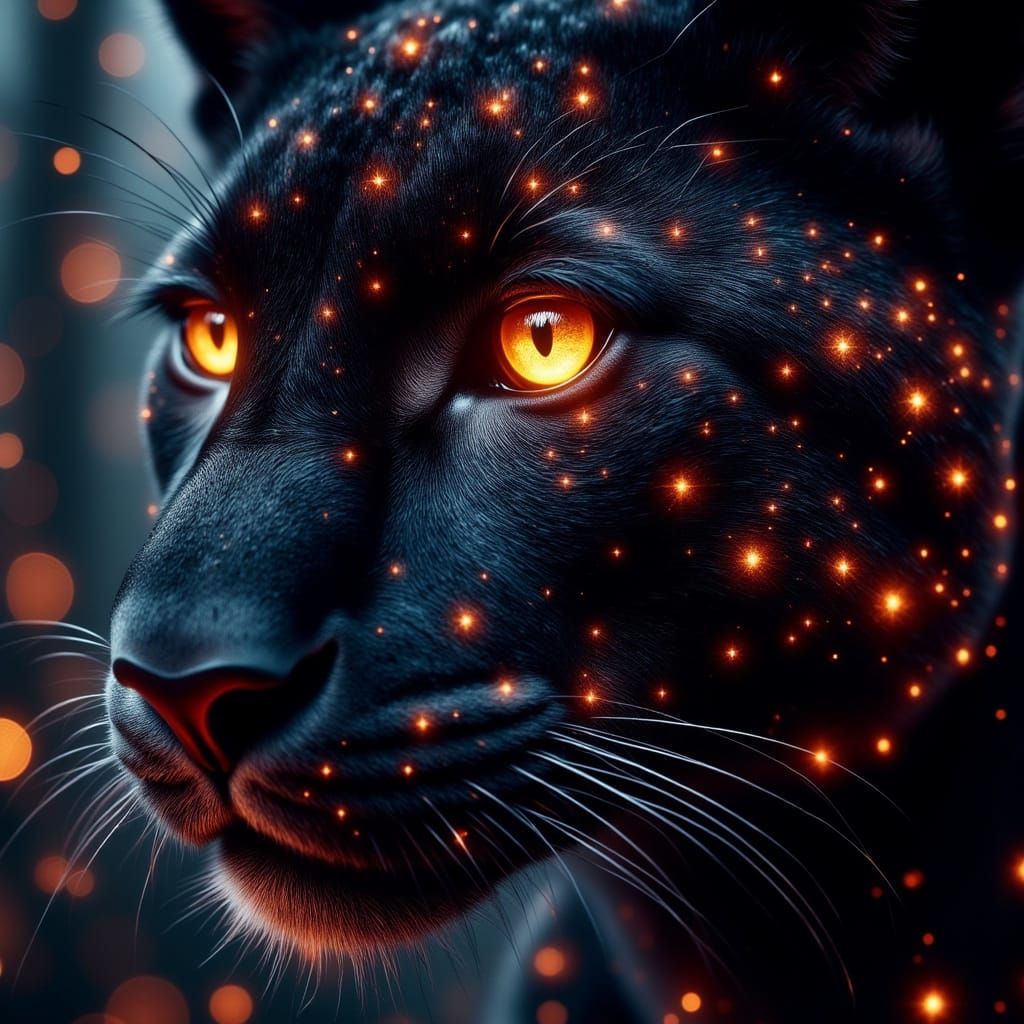 Black Panther Portrait with Glowing Runes