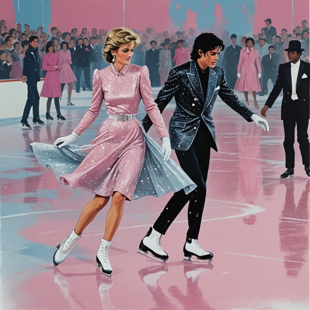 Princess Diana and Michael Jackson Ice Skating in Pop Art