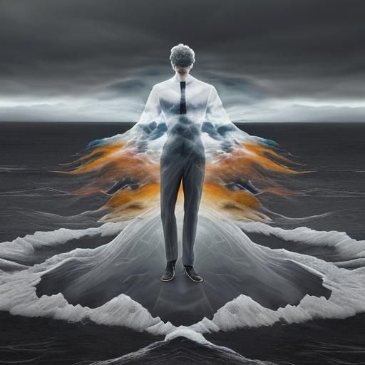 Surreal Transparent Man Bending in the Wind