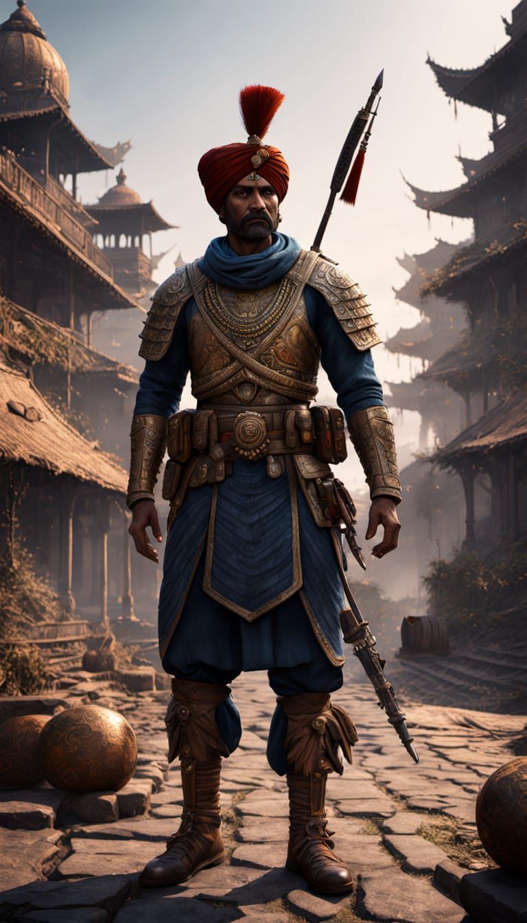 Epic Indian Fantasy War Scene in Greg Rutkowski Style