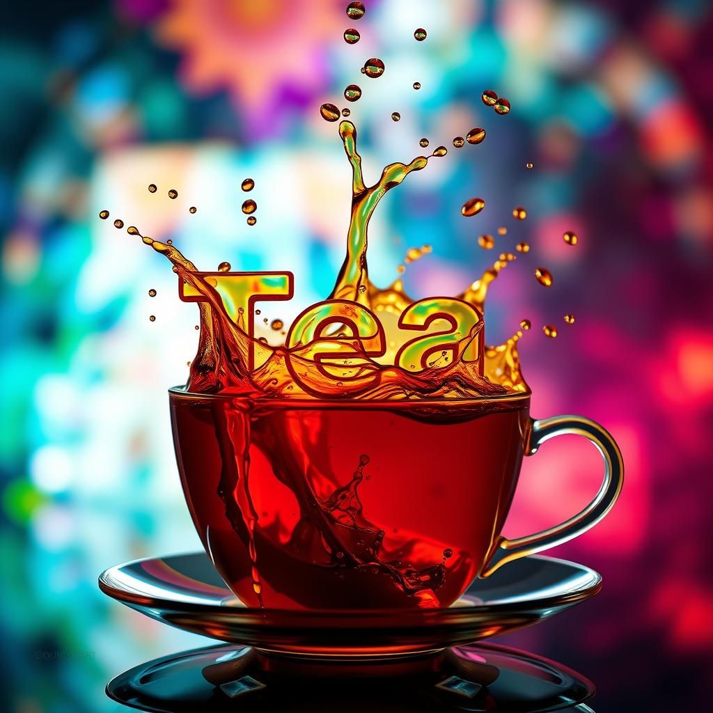 Vibrant Tea Cup Splash Art in Hyperrealistic Style