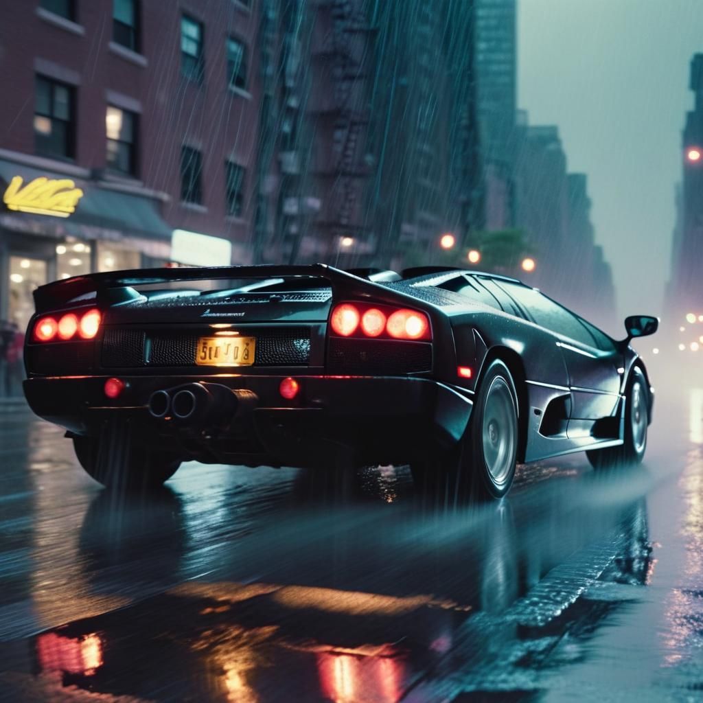 Lamborghini Diablo in New York Rain: Hyperrealistic Action