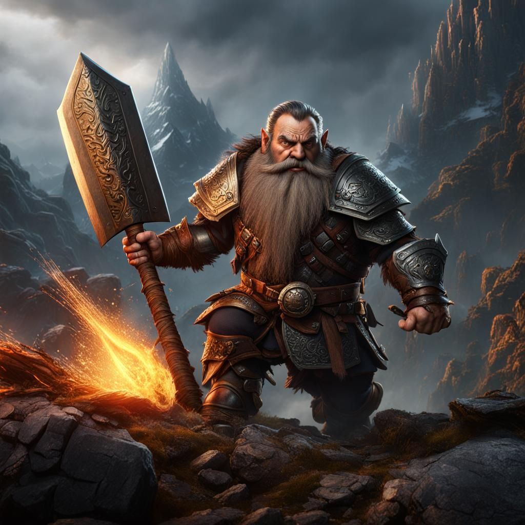 Dwarf Warrior in Axe Battle: Fantasy Concept Art