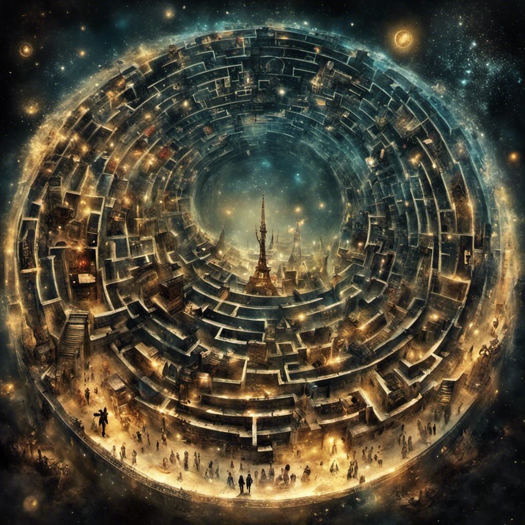 Surreal Starry Maze Portal with Galaxy