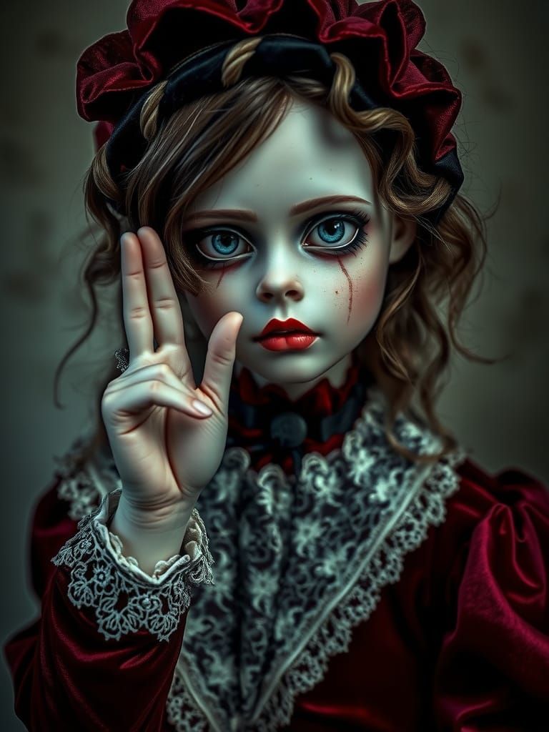 Eerie Gothic Doll Commands Silence in Cinematic Shot