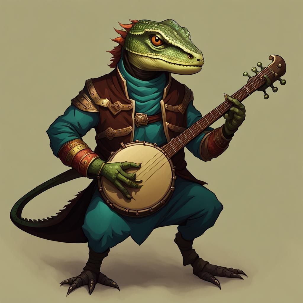 Lizardfolk Bard with Hand Drum in 5e Style