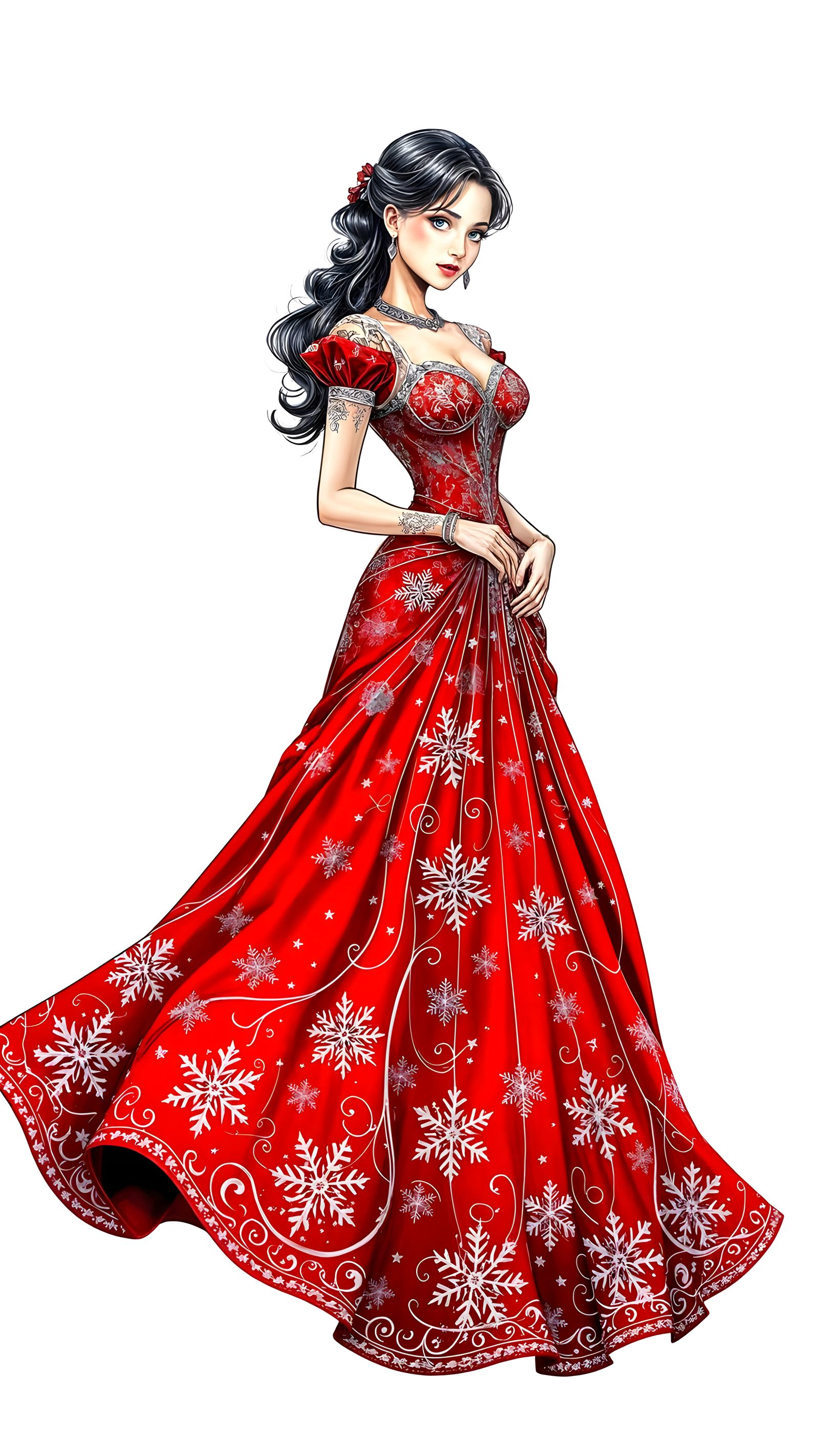 Elegant Christmas Goddess in Black and White Comic Art