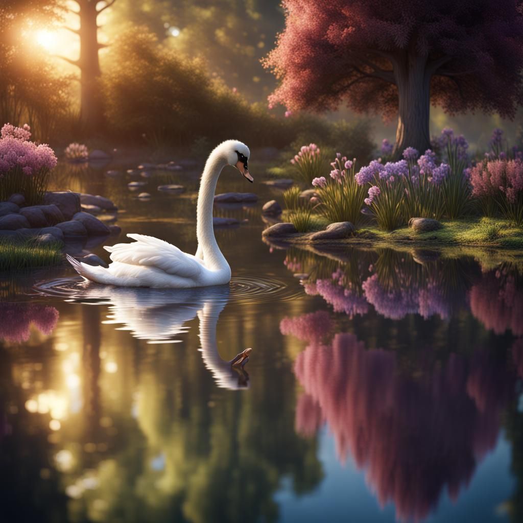 Gosling's Swan Reflection: A Fantastical Digital Painting