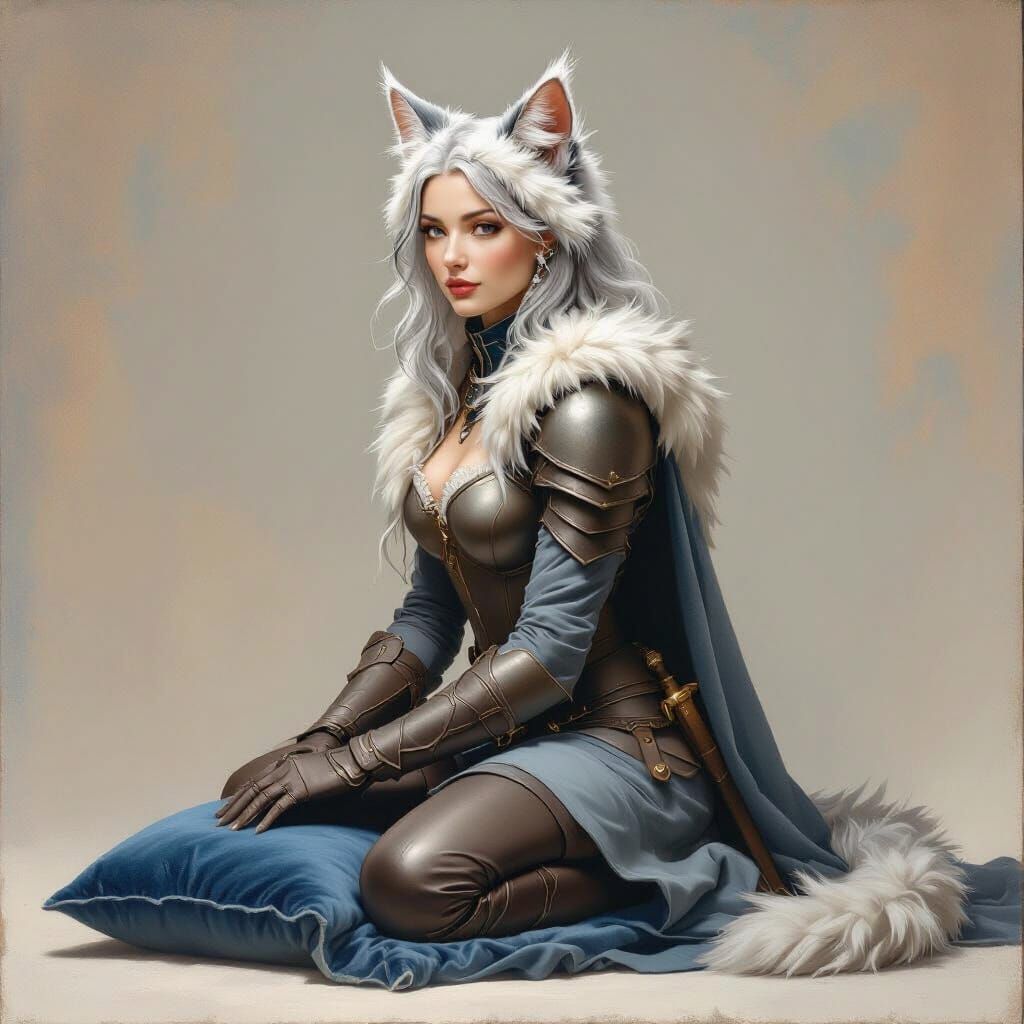 Regal Cat-Eared Woman in Renaissance Style