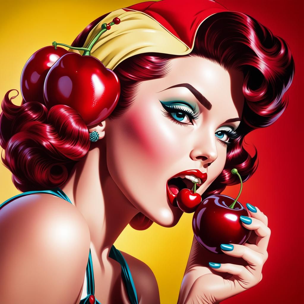 Pop-Art Pin-Up Girl with Cherry