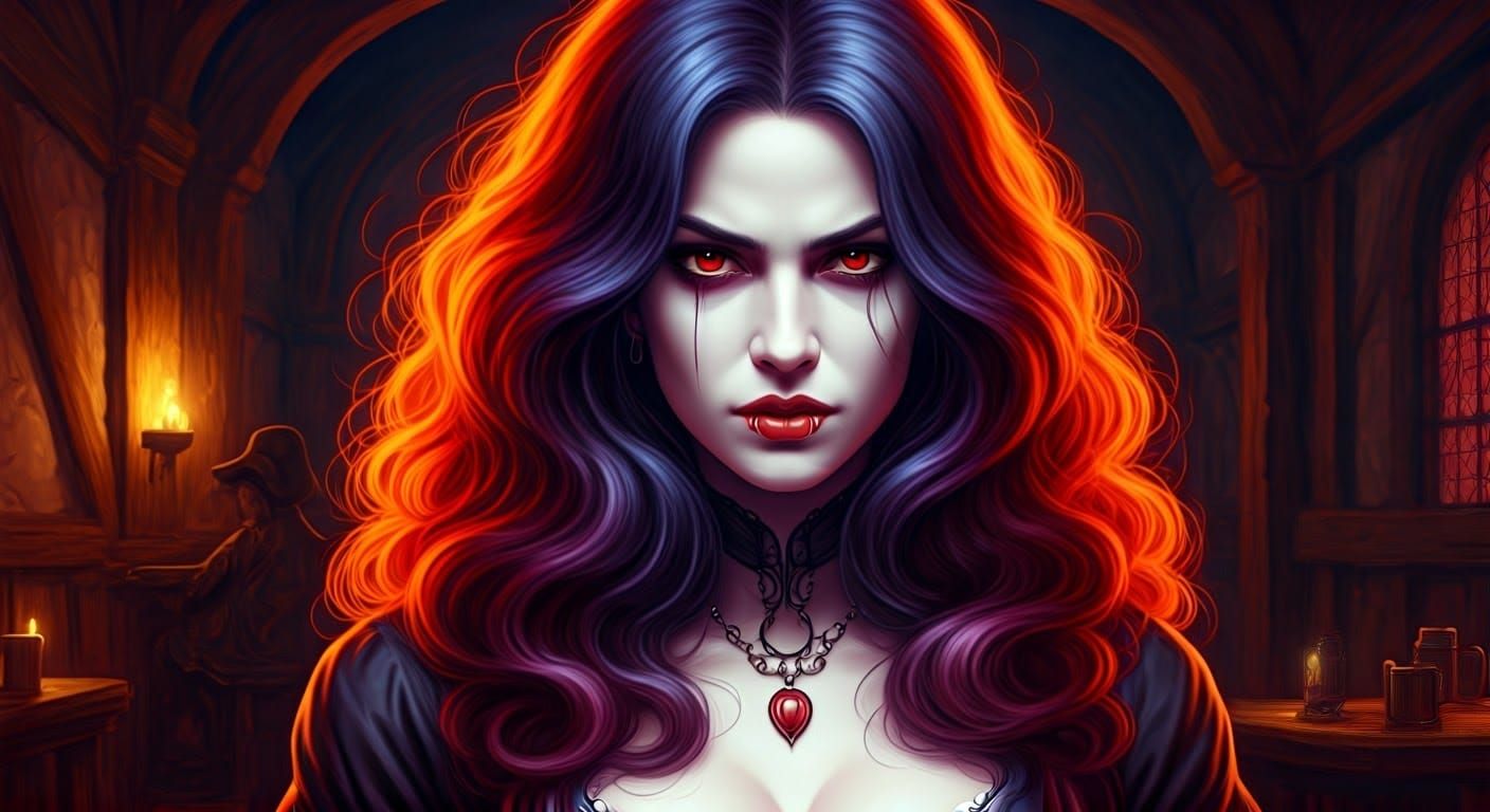 Sensual Vampire Portrait in Hyperrealistic Splash Art Style