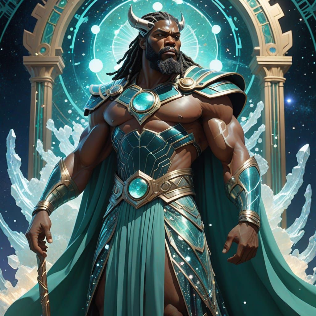 African American Thunder God in Art Nouveau Style