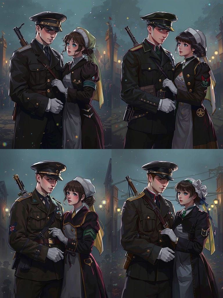 Ethereal Anime Figures in a World War I Vortex