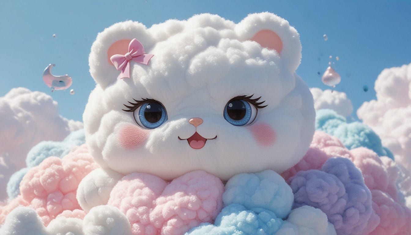 Smiling Cloud with Sparkling Eyes in Kawaii Art