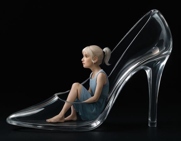 Miniature Woman in Glass Shoe: Digital Art