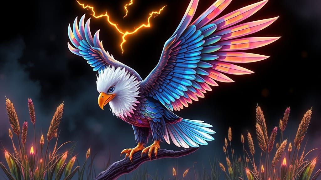 Chibi Eagle with Glass Feathers and Lightning