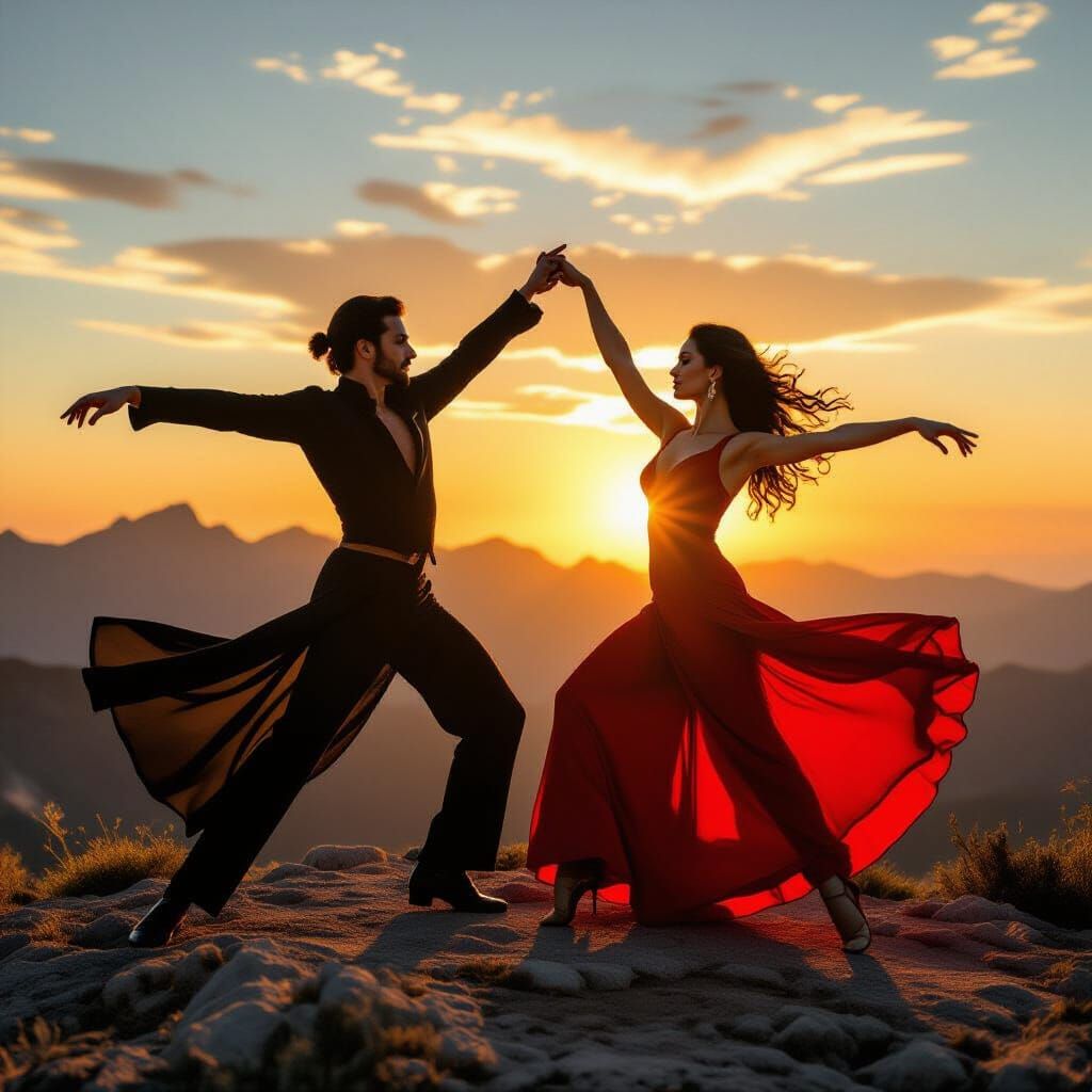 Spanish Dancers at Sunrise in Surreal Style