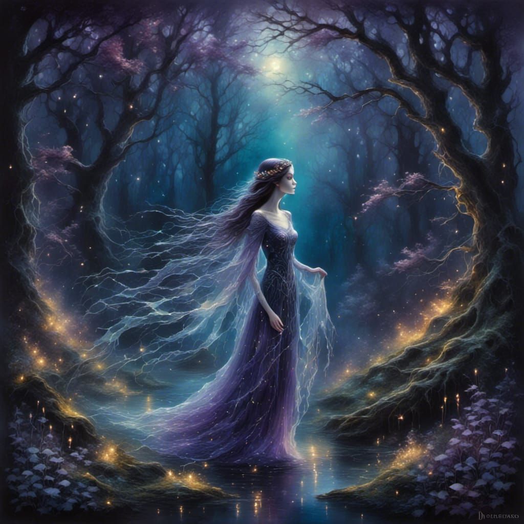 Ethereal Ghost Maiden Haunting Dark Woodland Forest