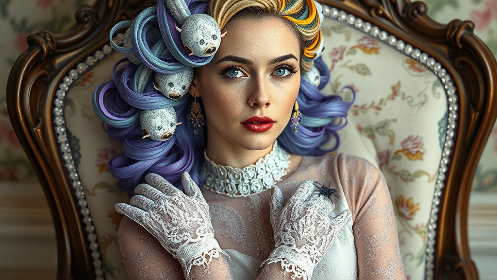 Woman with Paper Hair and Rainbow Stockings