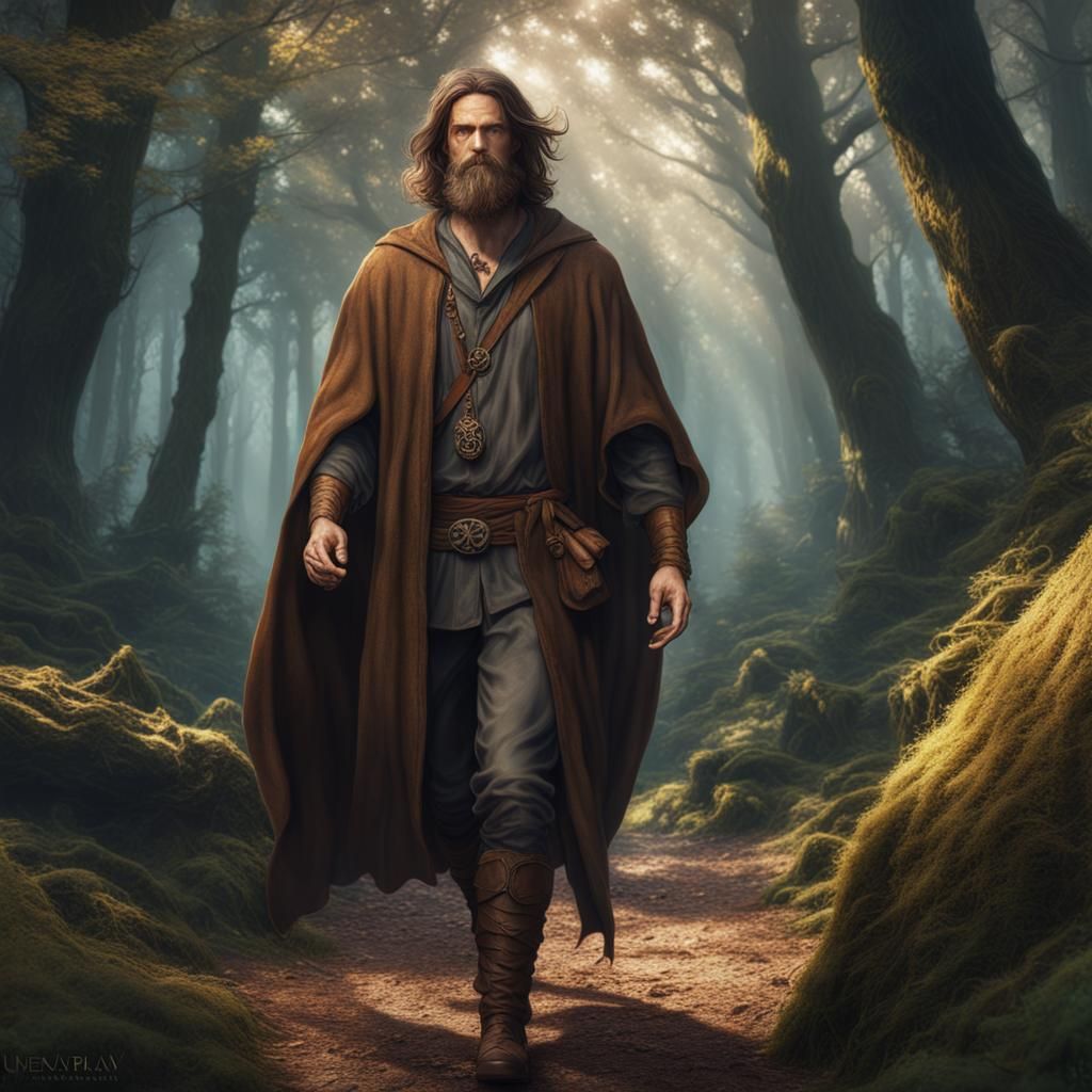 Forager in Woods: Detailed Matte Painting