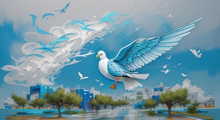 Dove Kite Tangled in Olive Tree, Graffiti Art