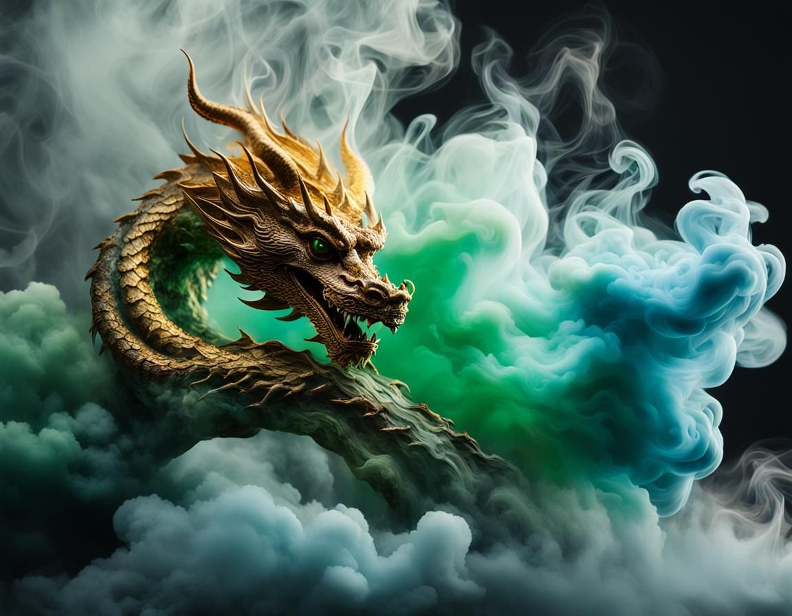 Smoky Gilded Dragon in Dreamlike Landscape