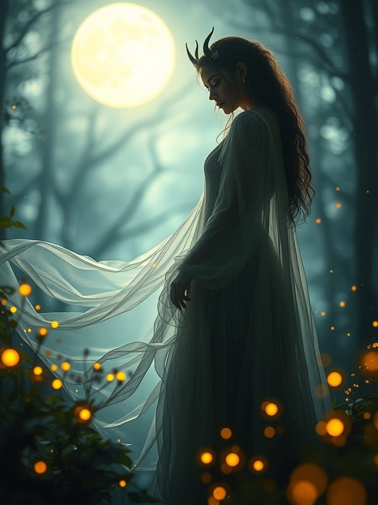 Ethereal Fantasy Portrait of a Mysterious Enchantress in a D...