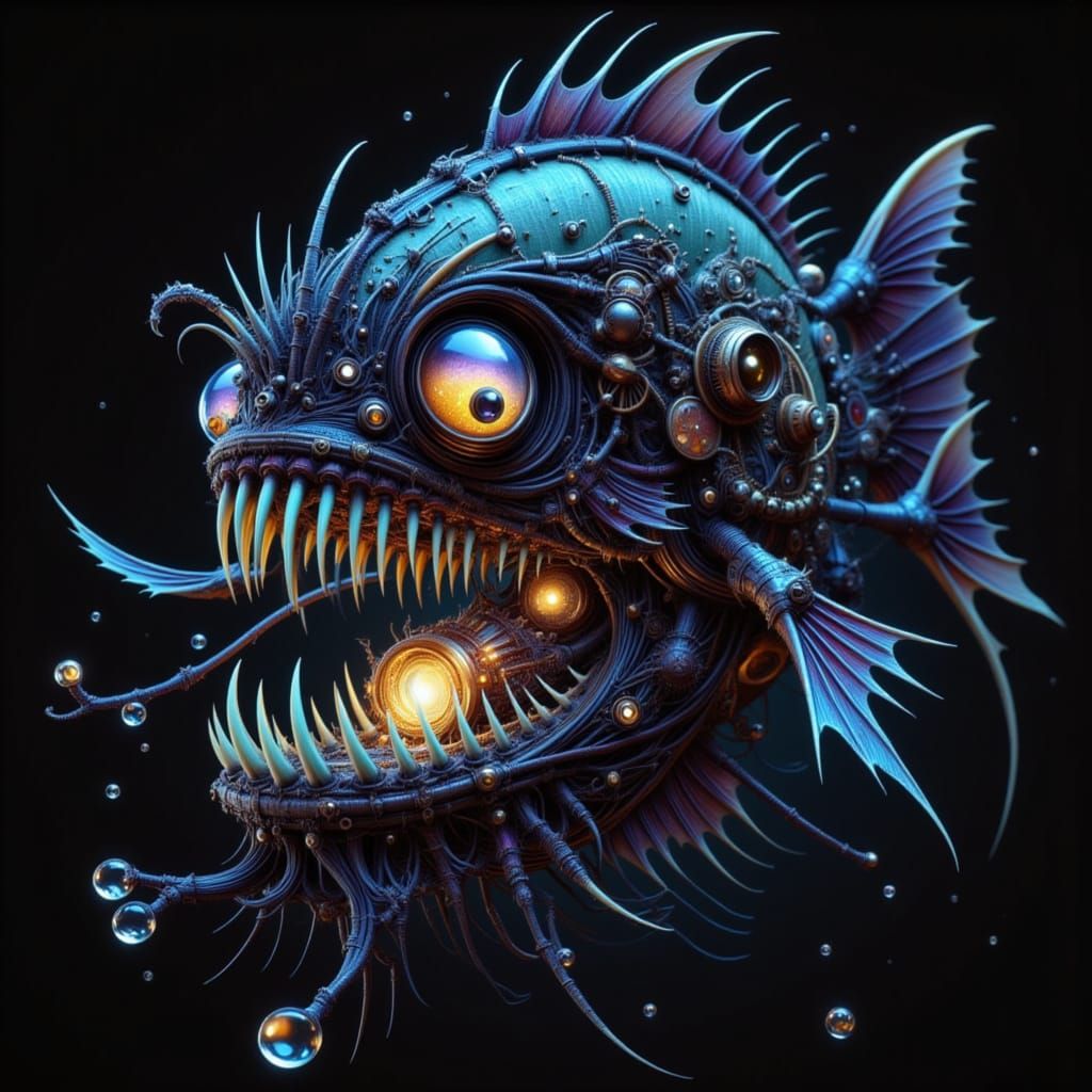 Deep Sea Angler Fish in Dark Biomechanical Style