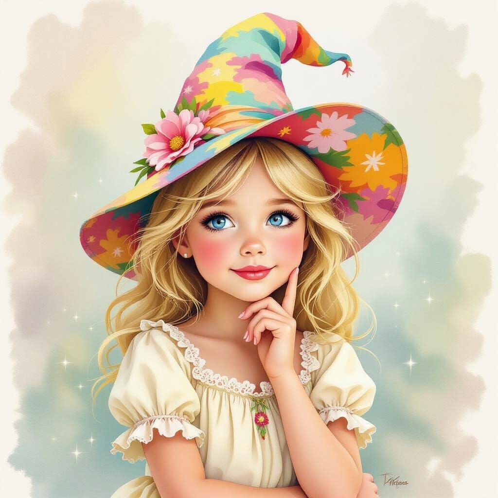 Whimsical Blonde Girl Portrait in Impressionist Style
