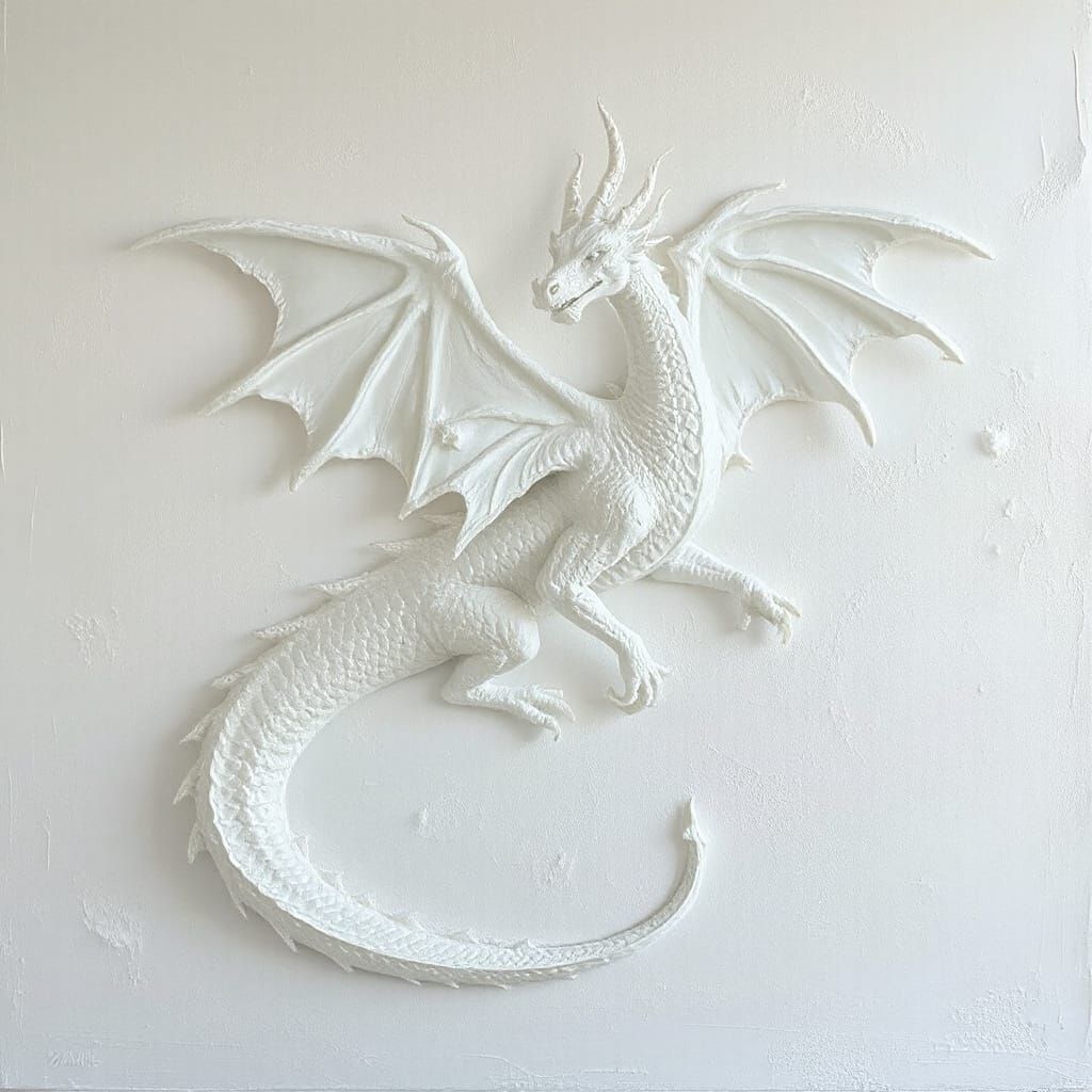 White Dragon Oil Painting with Textured Brushstrokes
