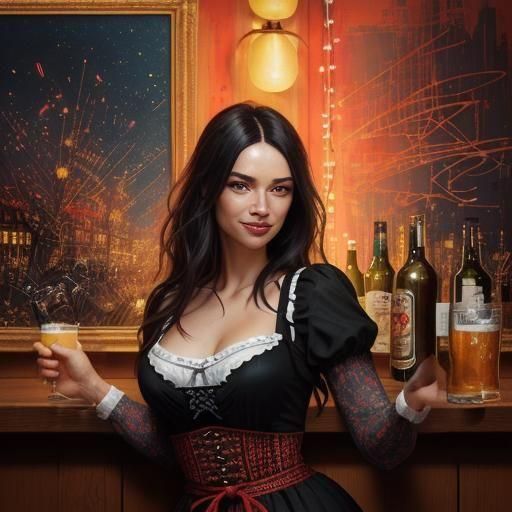 Bavarian Woman in Dirndl Dress at Oktoberfest