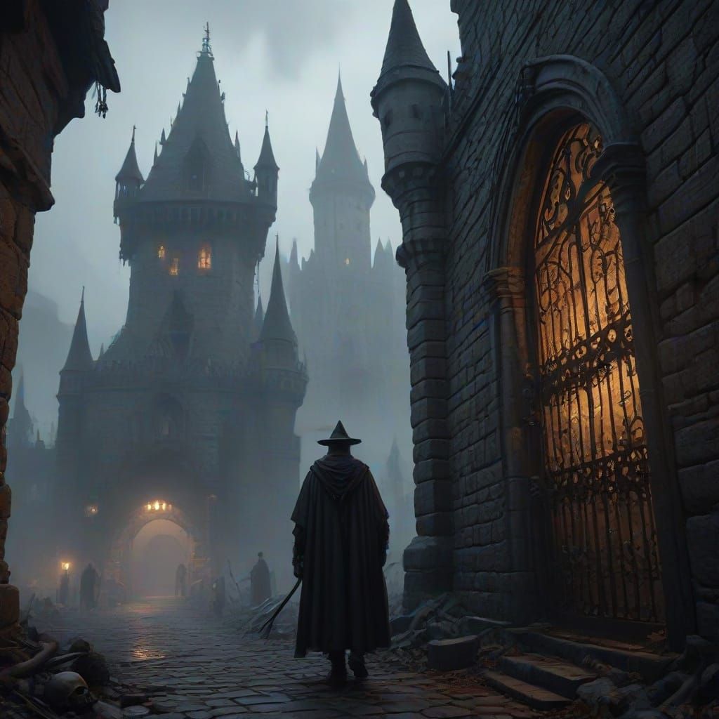 Ominous Bone Fortress with Wizards, in Dark Fantasy Style