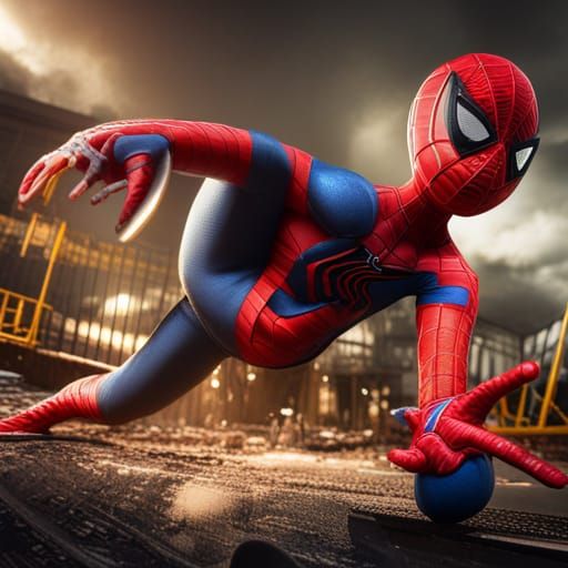 Baby Spiderman on Playground: Detailed Fantasy Art