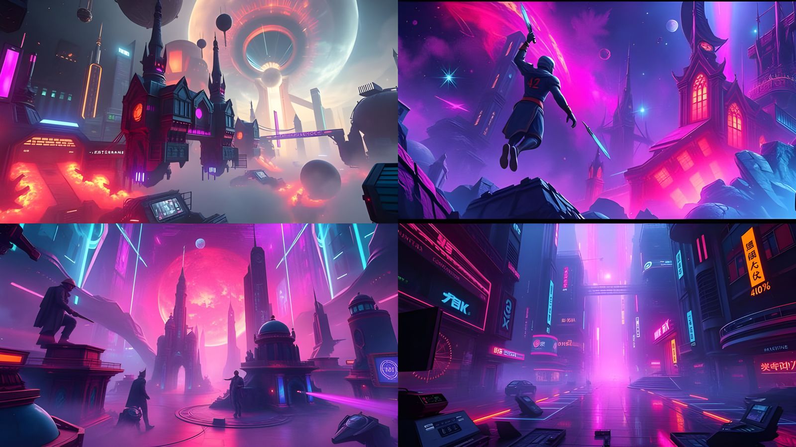 Surreal Cyberpunk Color Palette with Intricate Brushwork