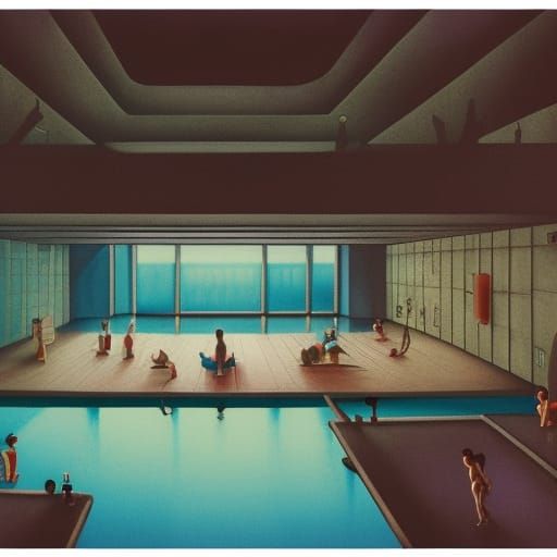 Eerie Lit Indoor Pool as Brutalist Concept Art
