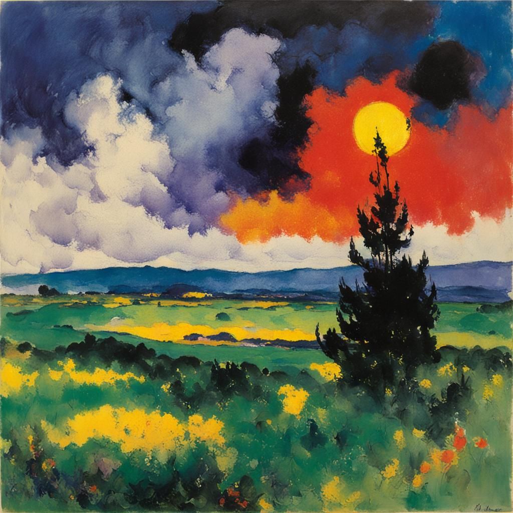 Expressionist Landscape Paintings in the Style of the Nolde....