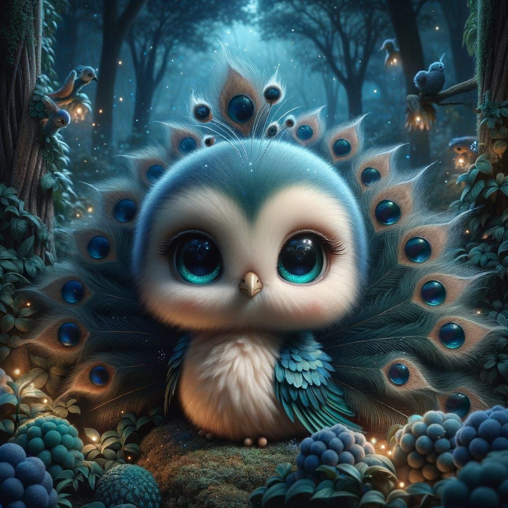 Adorable Peacock in Enchanting Forest: Digital Art