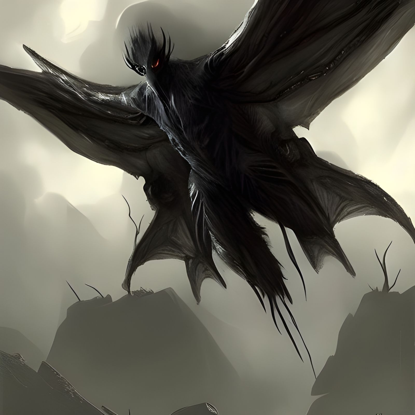 Sinister Mothman Illustration in Detailed Style