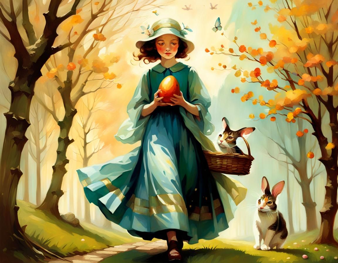 Whimsical Easter Egg Hunt in Painterly Style